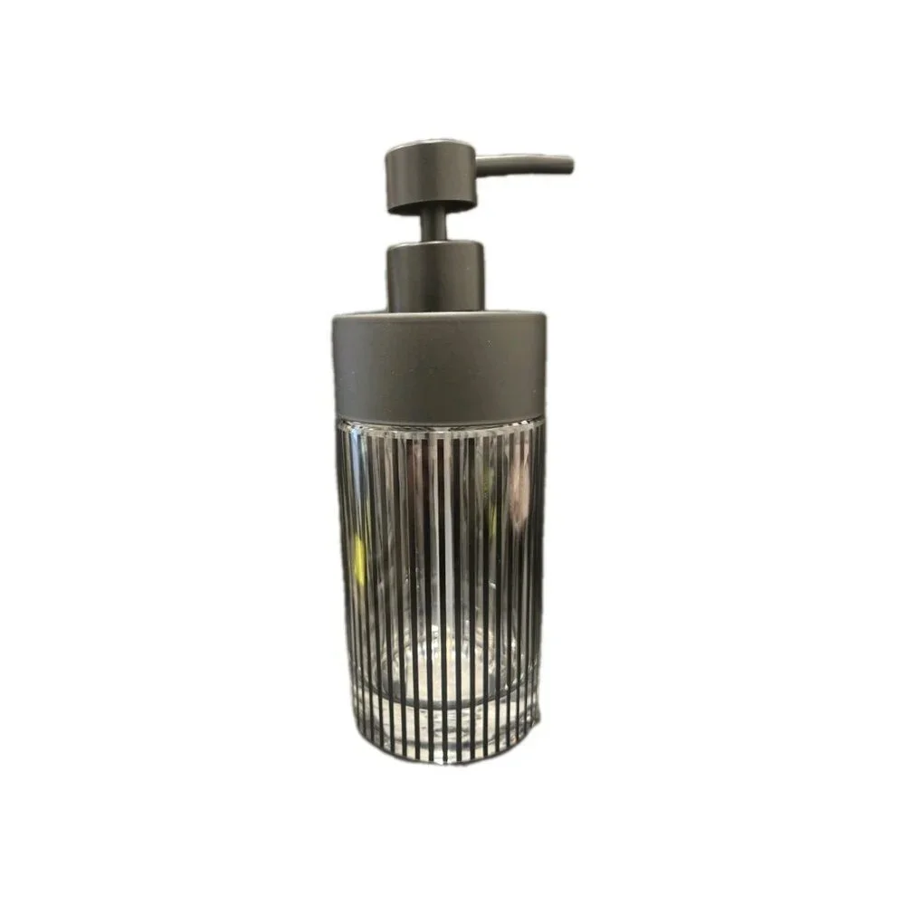 New Retro Glass Black Stripped Soap Dispenser Pump Bathroon Vanity Decor